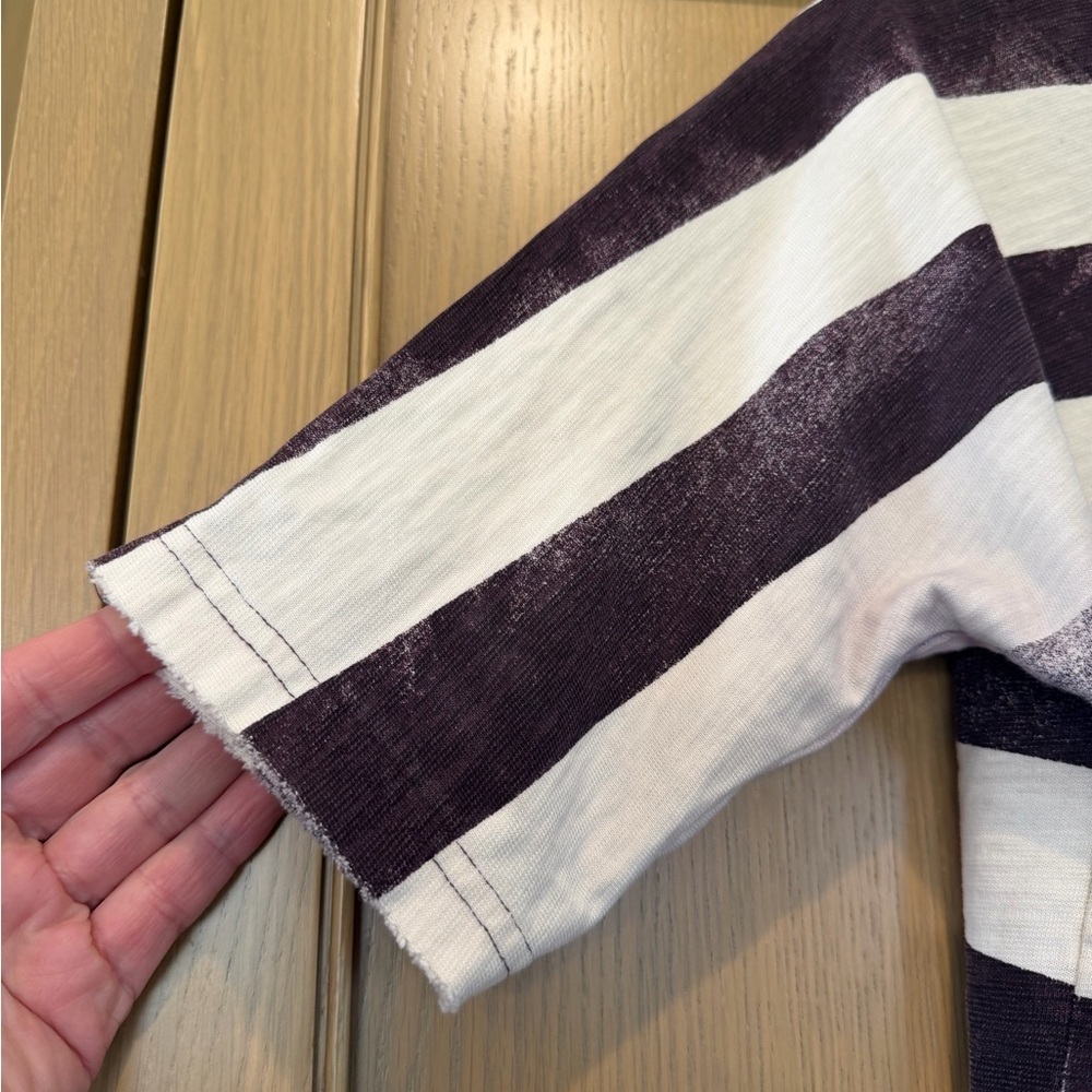 Madewell Cream and Deep Plum Striped Short Sleeve Top Cotton Tee SM - Picture 4 of 11